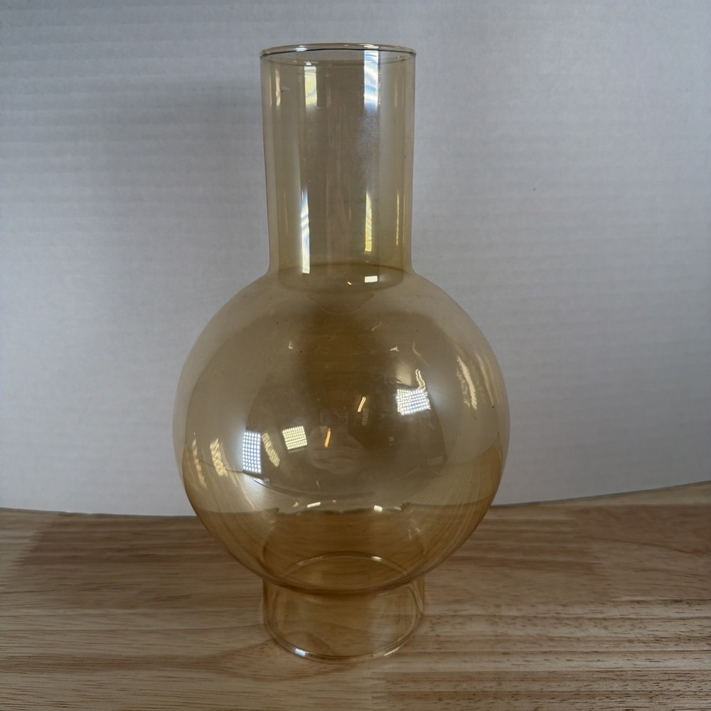 Vintage Glass Oil Lamp shade Amber Chimney Globe 2 1/2" Fitter 8.5" Tall
